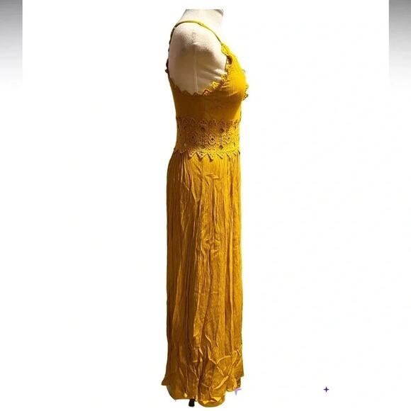 Lulu's Small This Love Mustard Yellow Lace Maxi Dress Size S - Picture 7 of 14